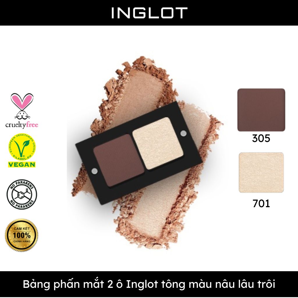 Bảng phấn mắt 2 ô Inglot tông màu nâu lâu trôi