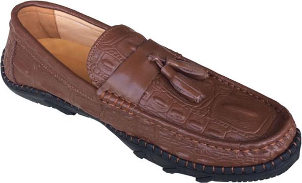 Giày mọi nâu Trường Hải da bò vân cá sấu đế cao su GM0100