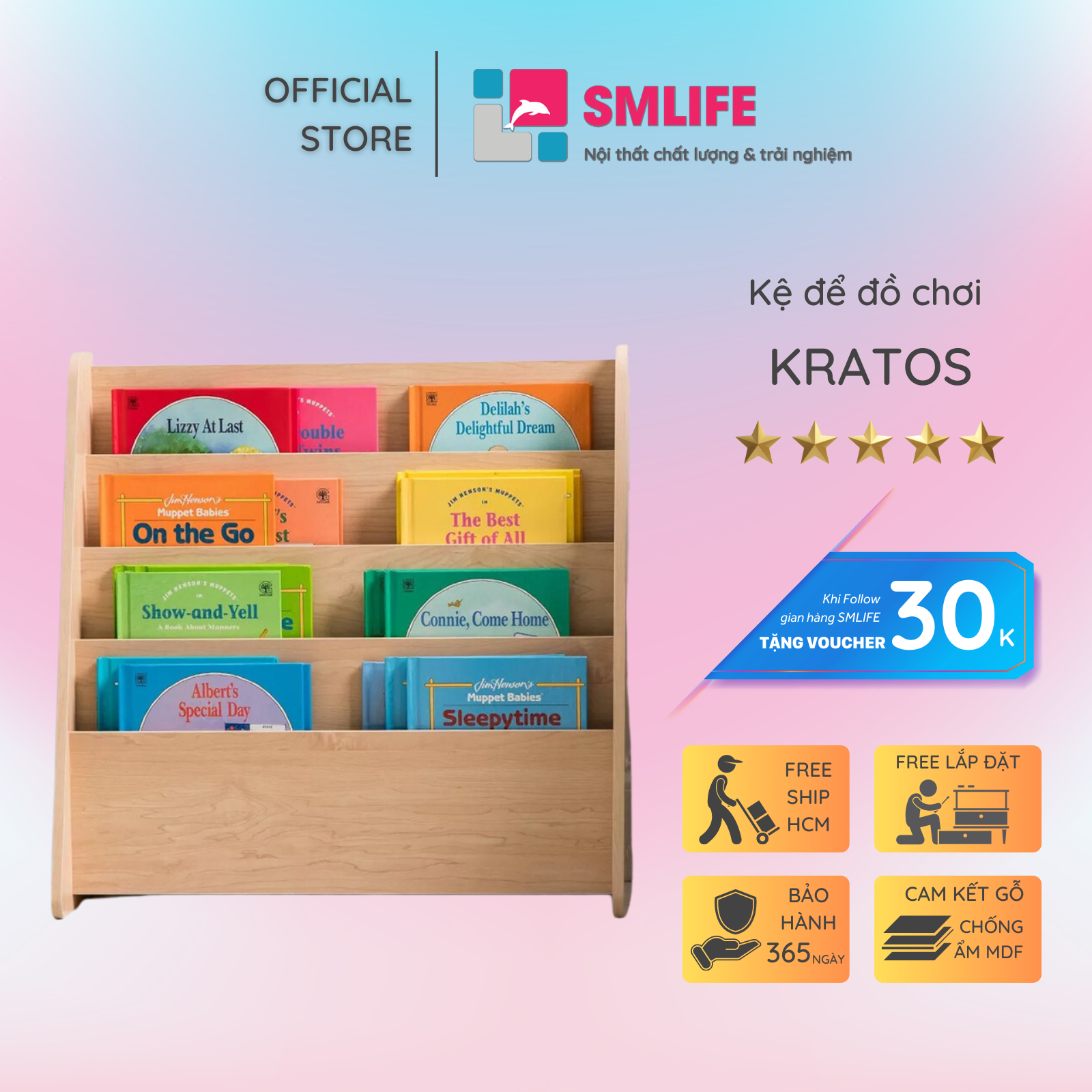 Kệ để đồ chơi cho bé SMLIFE Kratos  | Gỗ MDF dày 17mm chống ẩm | D58xR28xC60cm