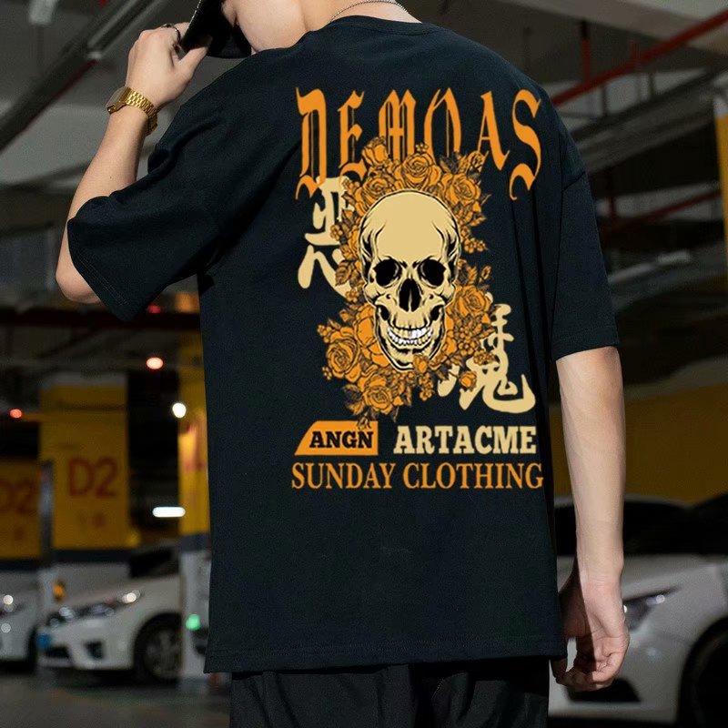 Áo Thun Nam Ngắn Tay In Hình Đầu Lâu Cá Tính