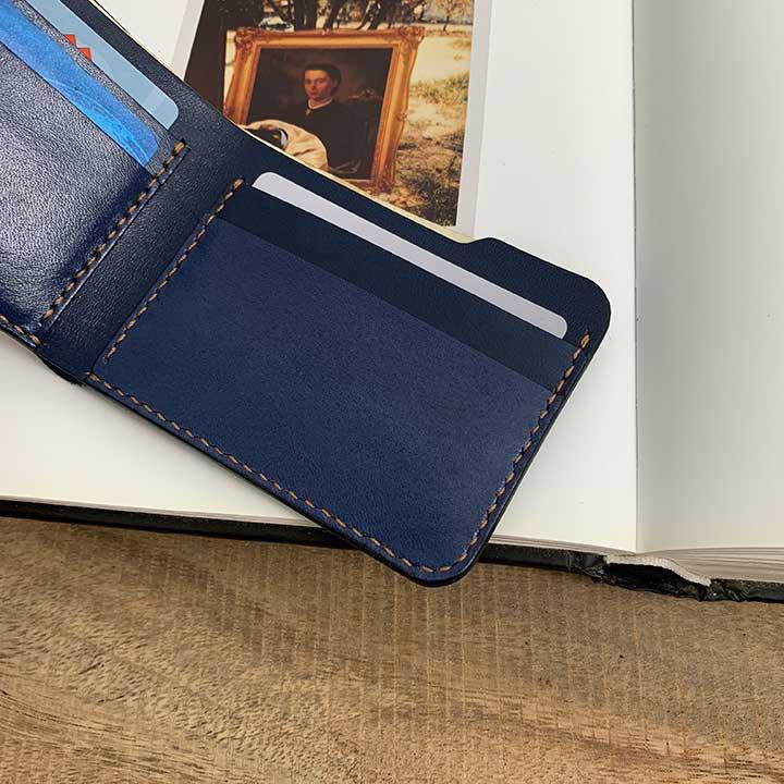 Ví nam da bò - màu xanh navy - sản xuất thủ công DT366