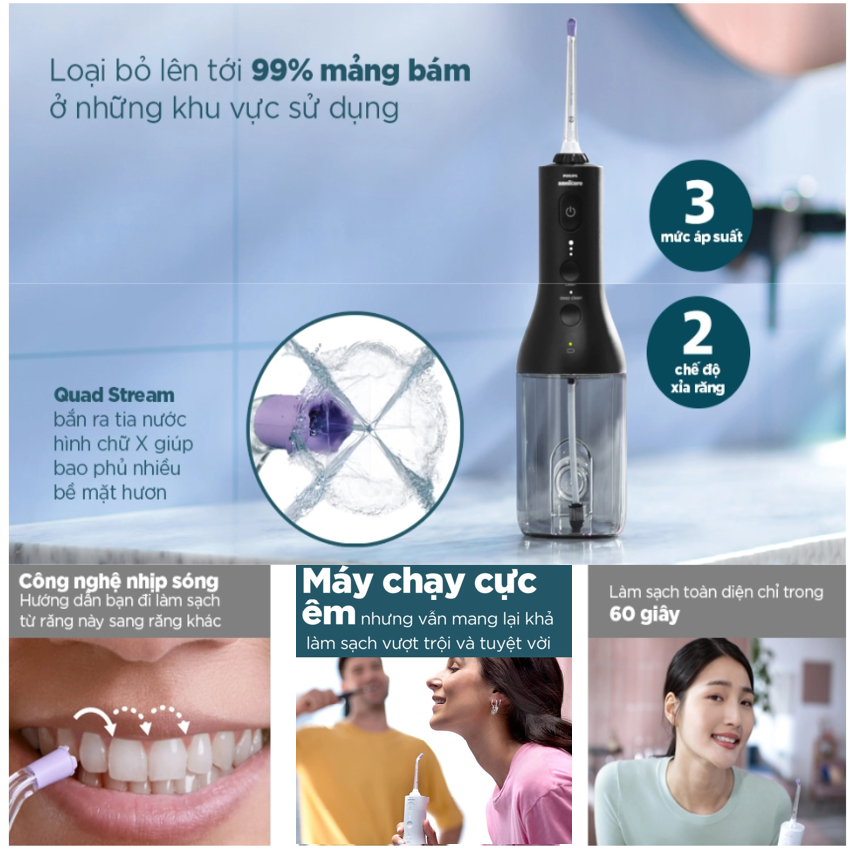 Máy tăm nước Philips Sonicare 3000 HX3806 - Hàng Nhập Khẩu