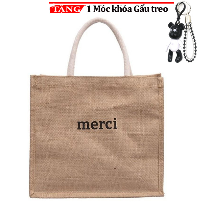 Túi cói thời trang Merci cao cấp SO57 Tặng móc khóa gấu treo