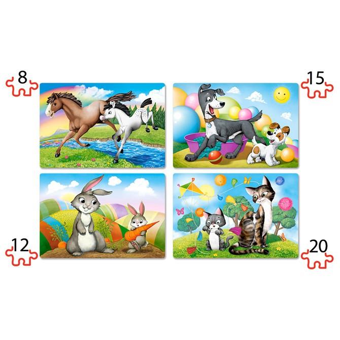 Xếp hình puzzle mẹ và con: chó, mèo, ngựa và thỏ 4 bộ 8/12/15/20 mảnh CASTORLAND B-041053