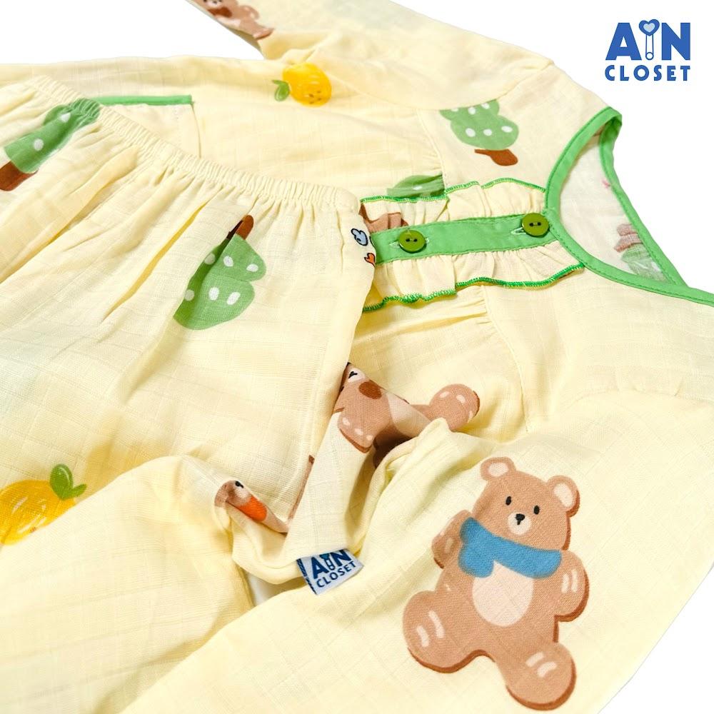 Bộ quần áo Dài bé gái họa tiết Bánh Quy Gấu nền vàng xô sợi tre - AICDBGIOLOT2 - AIN Closet