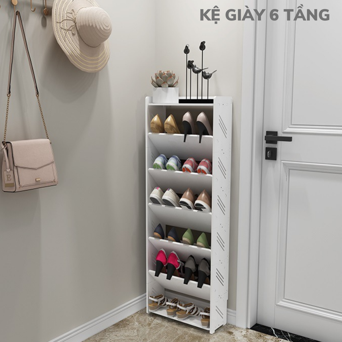 Giá Kệ Để Giầy Dép Lắp Ghép Thông Minh Phong Cách Hàn Quốc Chống Nước, Kệ Giày 6 Tầng Chứa 12 Đôi Giày Dép Kích Thước 120*17*48 _Lốc Xoáy