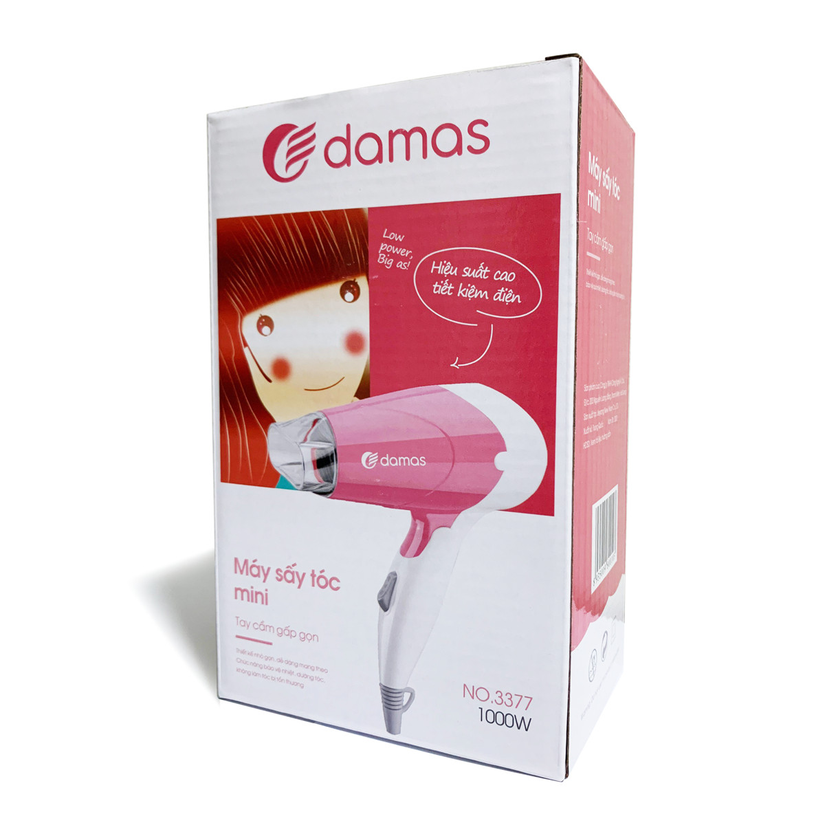 Máy Sấy Tóc Hairdryver Tạo Kiểu Đa Năng Tiện Lợi Nhỏ Gọn Damas - Thiết Kế Mới Gập Gọn Tay Cầm - Màu Hồng - Hàng Chính Hãng