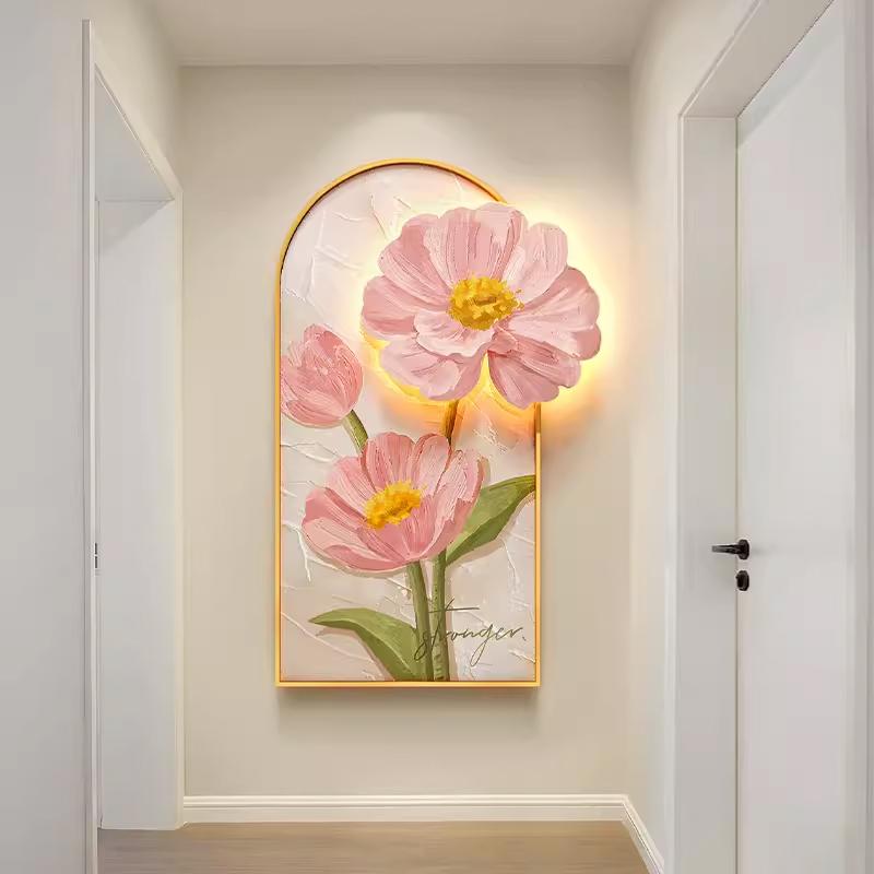 Tranh đèn led tráng gương uv cao cấp hoa tulip hồng 2 tặng kèm đinh treo