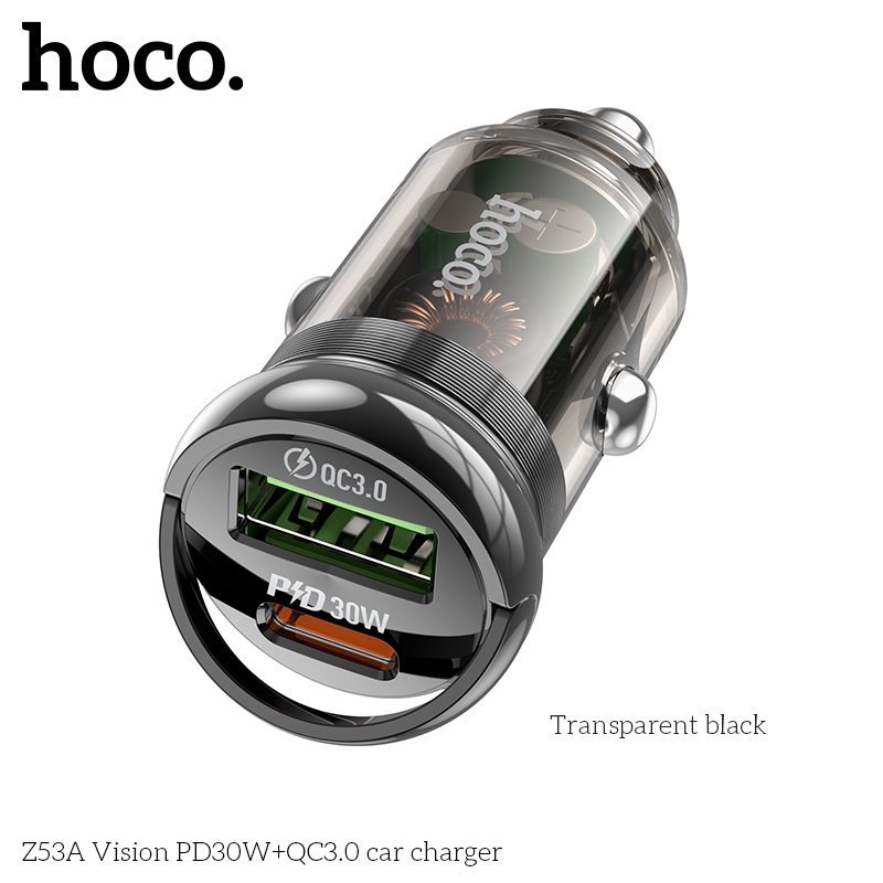 Tẩu sạc 30W (Type C + USB) Hoco Z53a nhỏ gọn sạc nhanh cho điện thoại Samsung/ iP/ Xiaomi _ Hàng chính hãng