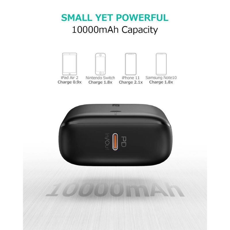 Pin Sạc Dự Phòng AUKEY Basix Mini PB-N83S 10000mAh - Sạc Nhanh Power Delivery 20W và Quick Charge 3.0 18W - Hàng Chính Hãng