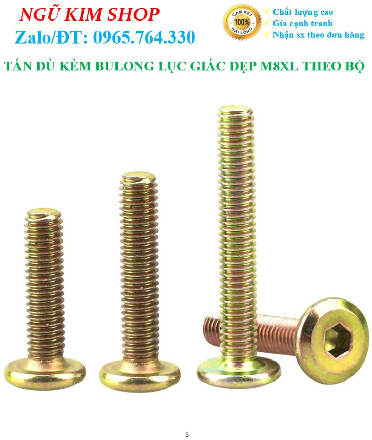 TÁN DÙ KÈM BULONG LỤC GIÁC DẸP M8 x L THEO BỘ