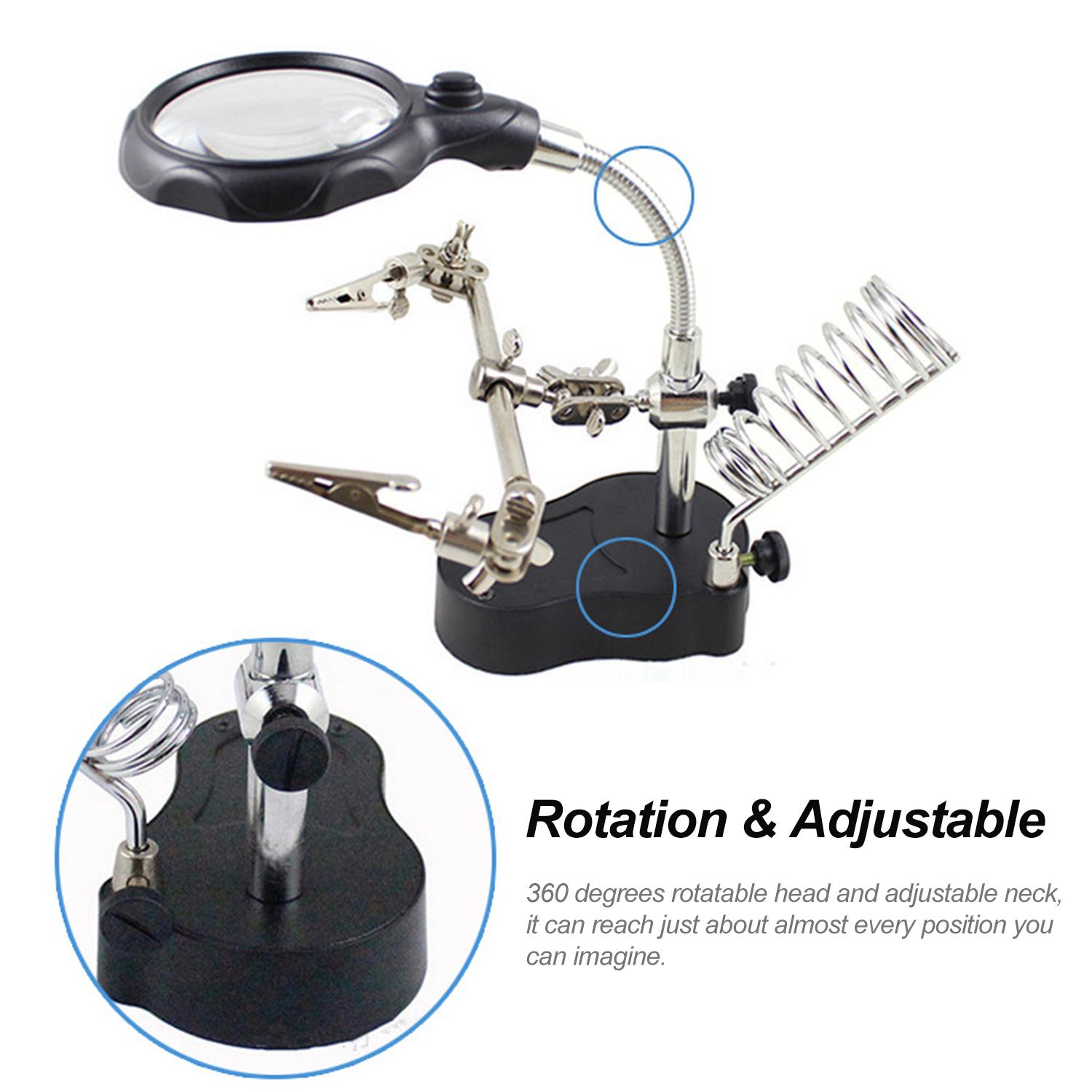 Kính lúp để bàn, có đèn LED, có kẹp gắn bàn, độ phóng đại từ 3.5-12X