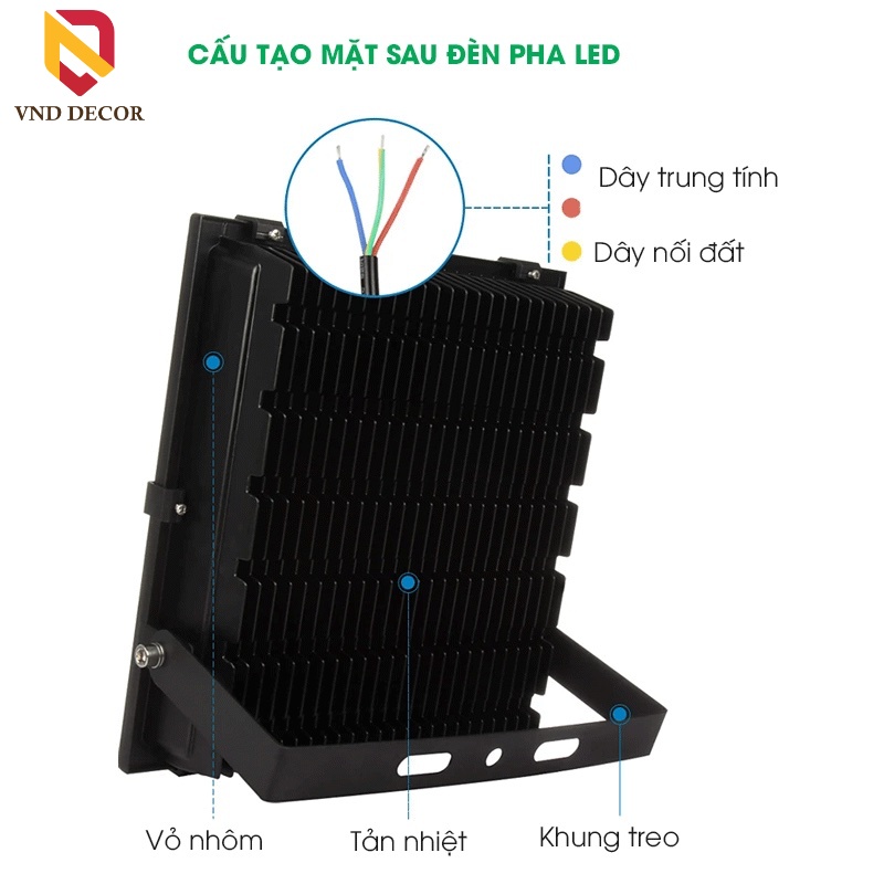 Đèn Led Pha 50W, Đủ Công Suất, Vỏ Dày, Ánh sáng trắng 6000K, Chống Nước Dùng ngoài Trời rọi Bảng Hiệu, Sân Vườn, Kho Bãi