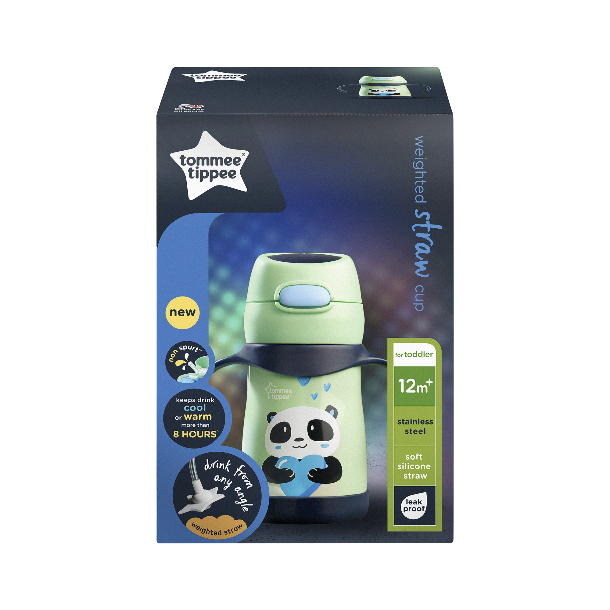 Bình uống nước Inox giữ nhiệt có ống hút và tay cầm cho bé Tommee Tippee 280ml từ 12 tháng