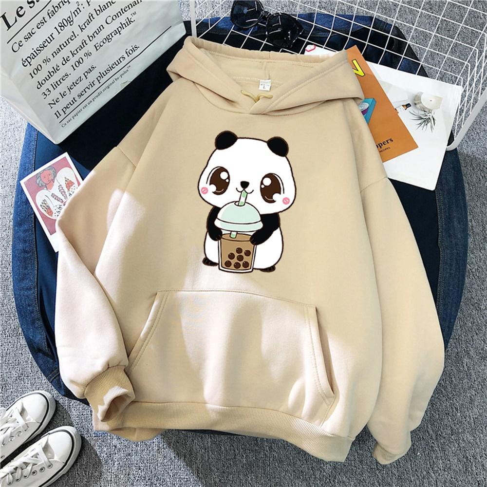 Áo Hoodie Hoody Bé Gấu Trúc Uống Trà Sữa In Hình Áo Dạo Phố Dễ Thương