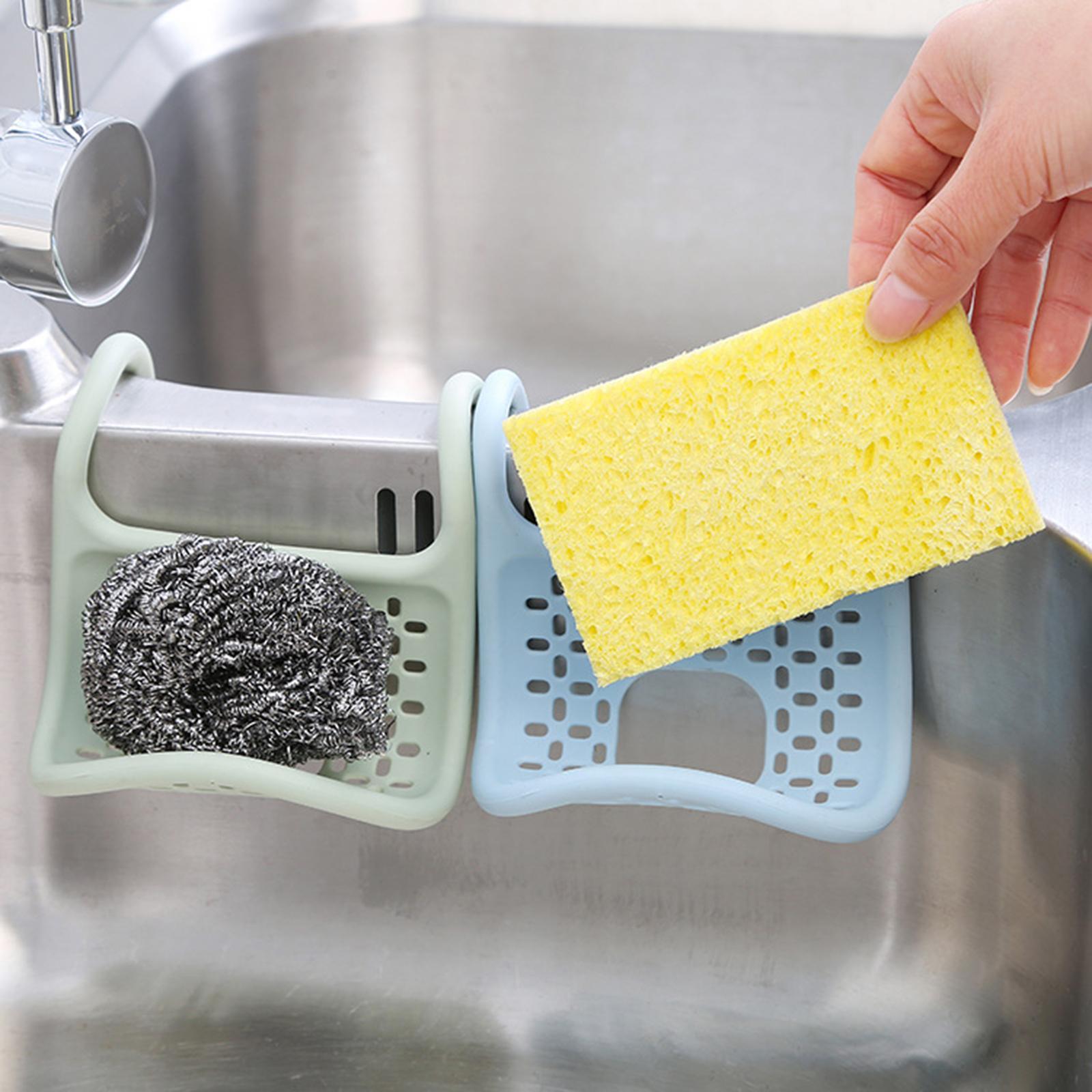 Kitchen sink sponge holder over sink drying rack blue