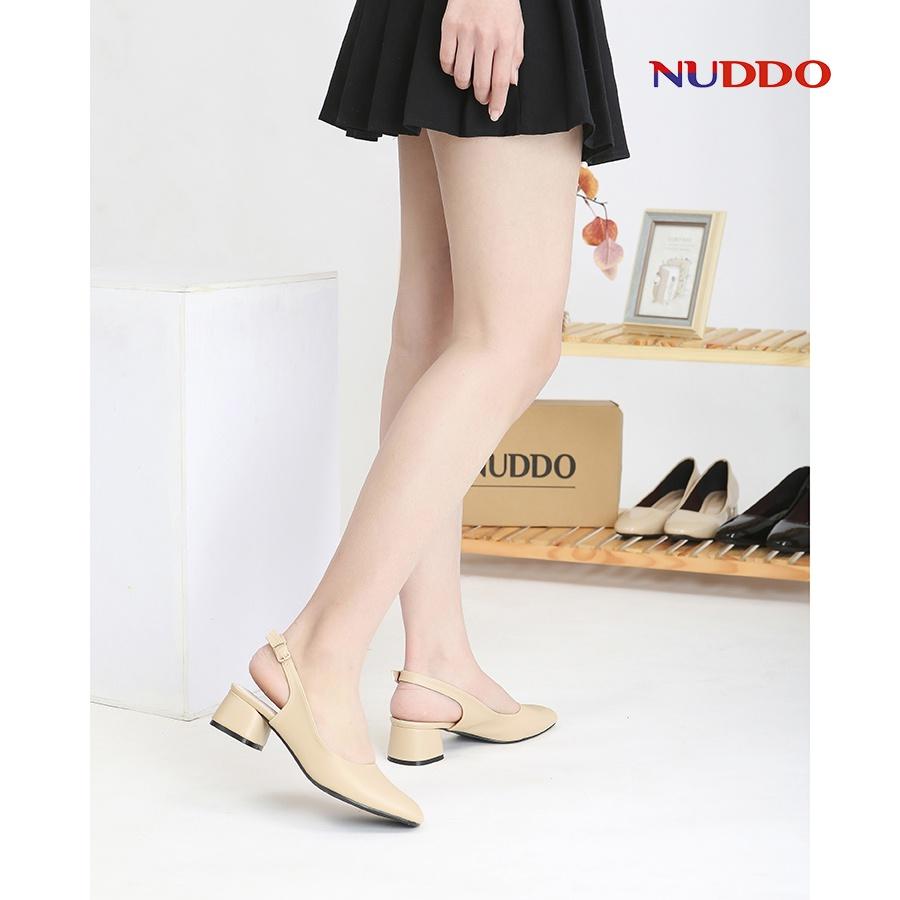 Giày Slingback cao gót nữ công sở NUDDO mũi vuông gót trụ vuông 3 phân da lì mềm mại_NUS706