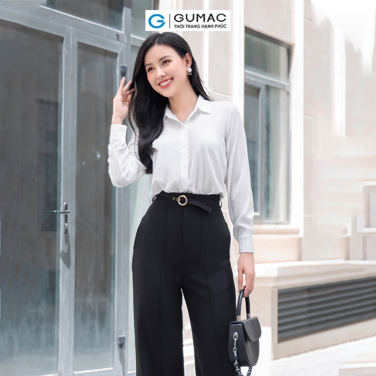 Quần nữ ống suông, lưng cao kèm dây thắt lưng nhỏ túi dọc ở 2 bên GUMAC QD09021