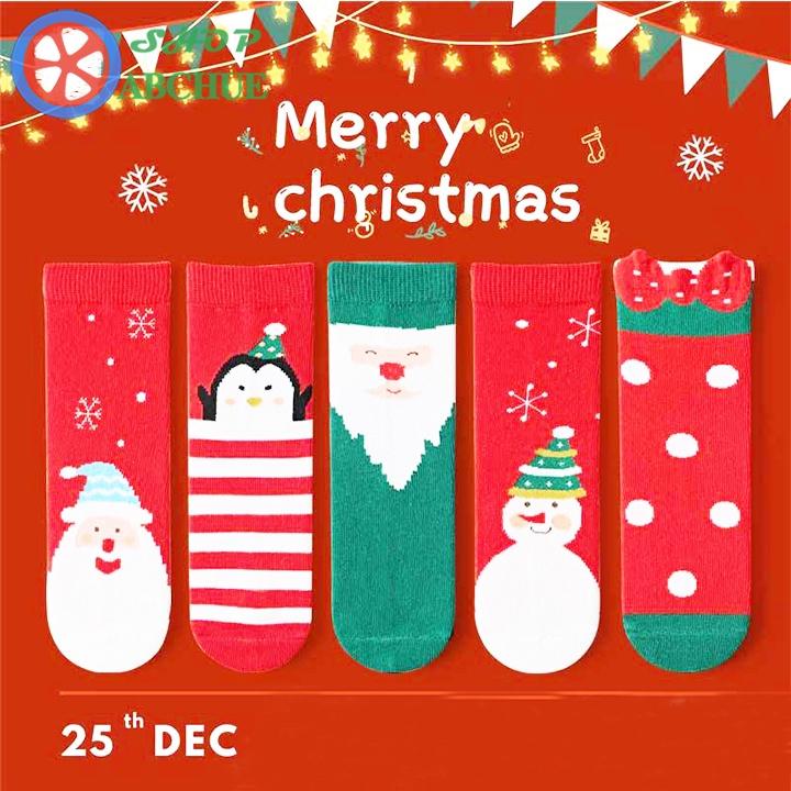 Tất Vớ Trẻ Em Minliu Cho Bé Từ 1 – 12 Tuổi chủ đề NOEL Chất Cotton Set 5 Đôi