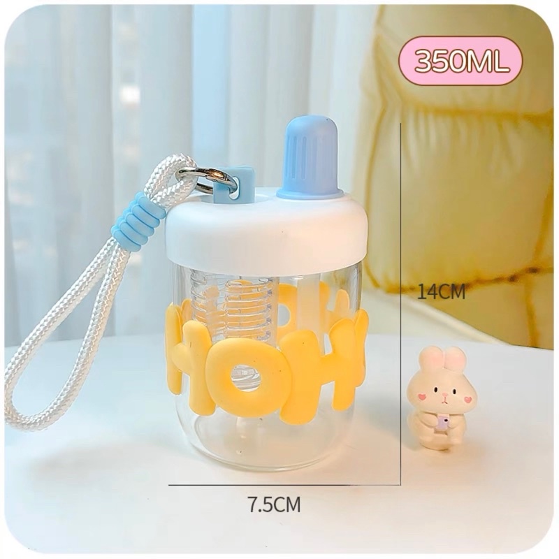 Bình - Cốc thủy tinh có ống hút, dây đeo kèm khay lọc, stick nổi