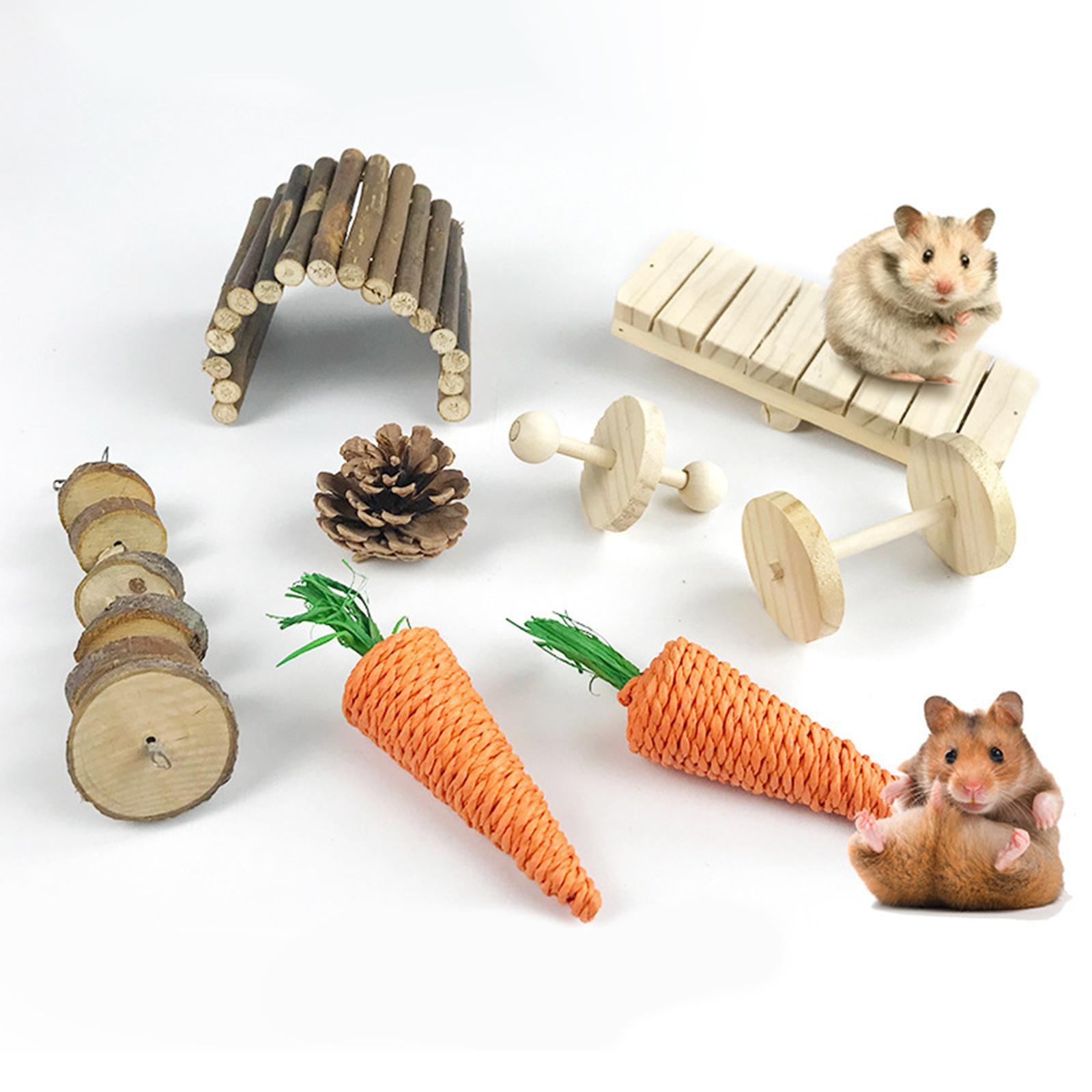 8Pcs Hamster Chew Toys Set Bunnies Groundhog Guinea Pig Wooden Molar Toys