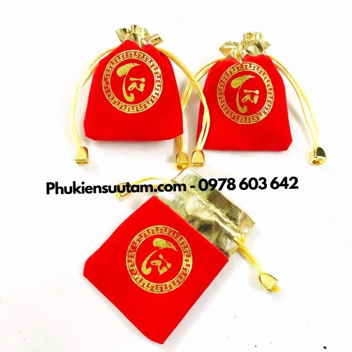 Combo 10 Túi Gấm Nhung Chữ Tài, kích thước: 9cmx7cm, màu đỏ - SP005955