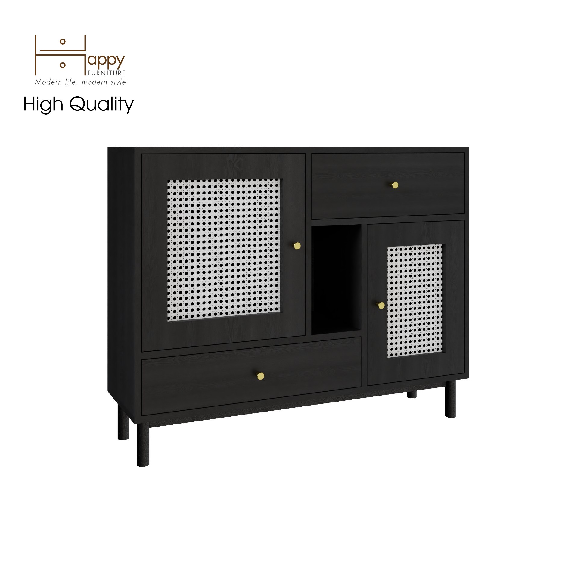 [Happy Home Furniture] ROTAN, Tủ lưu trữ 2 ngăn kéo 2 cửa mở - chân sắt, 100cm x 30cm x 80cm ( DxRxC), TCM_132