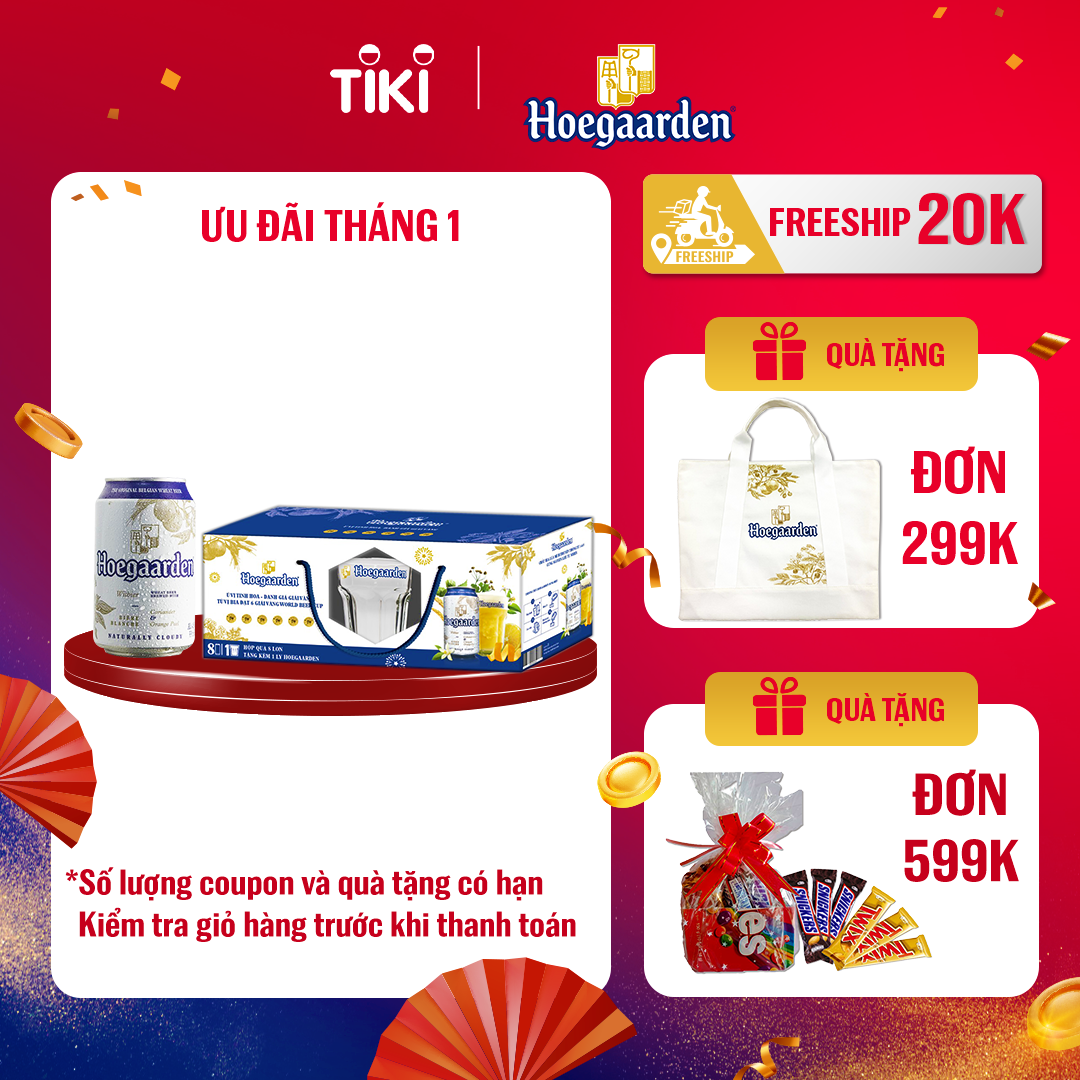 Bia Hoegaarden White Hộp 8 Lon (330ml/Lon) - Tặng 1 Ly Thủy Tinh Hoegaarden