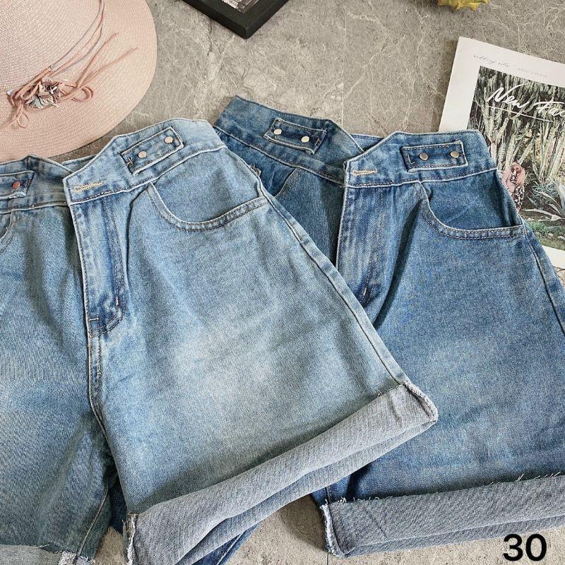 Quần short jean ngố nữ kiểu xanh trơn, co giãn tốt