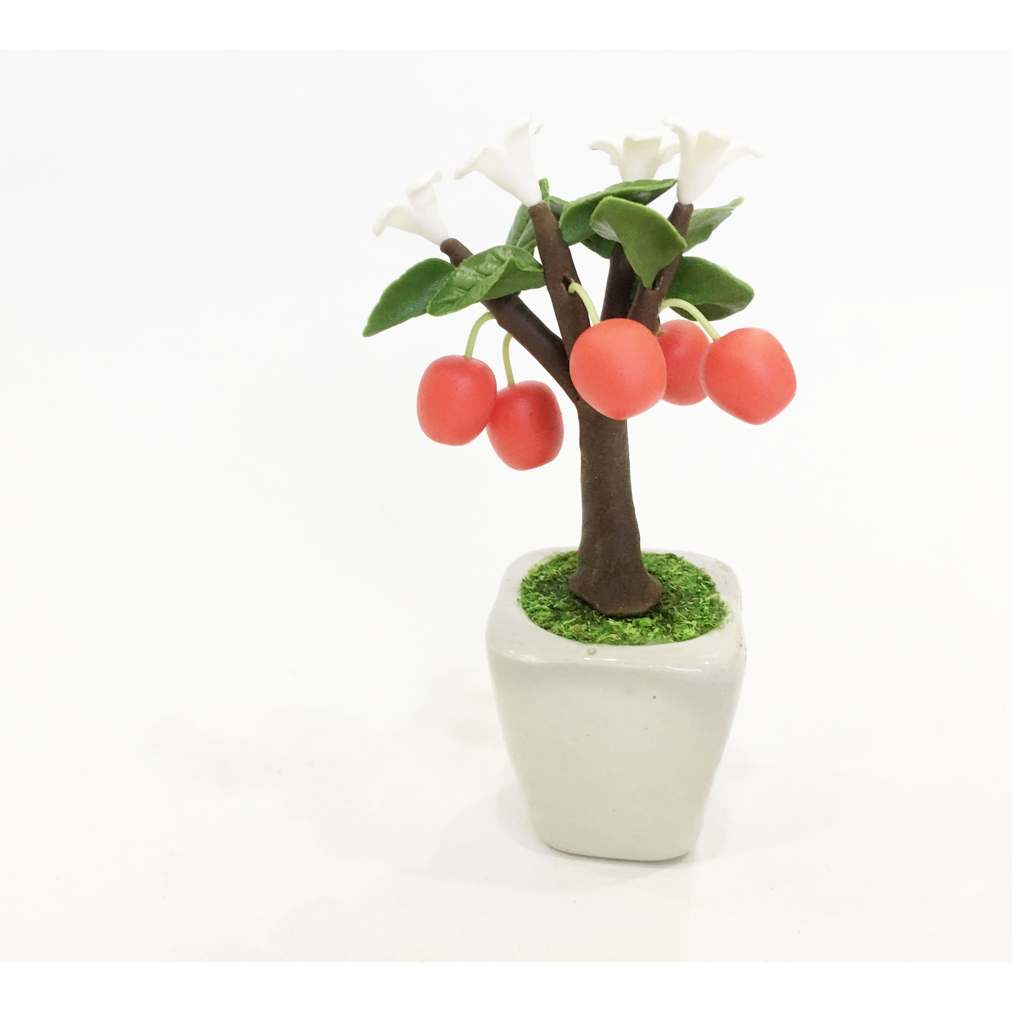 Chậu hoa đất sét mini - Cây táo đỏ phong thủy  - Quà tặng trang trí handmade