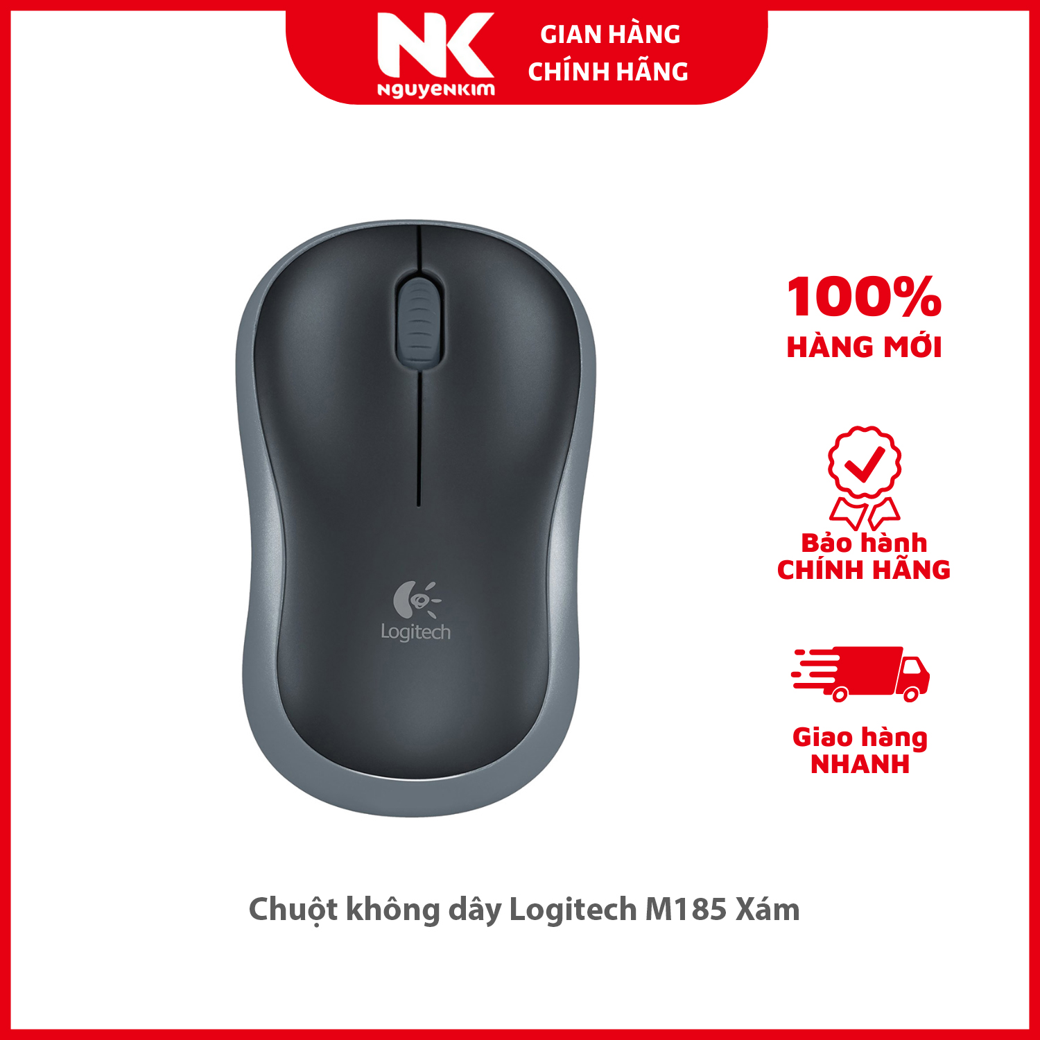 Chuột không dây Logitech M185 Xám - Hàng Chính Hãng