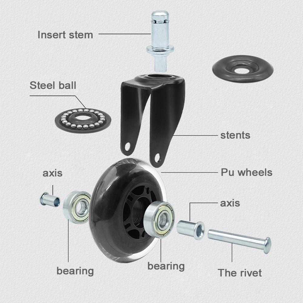 3-inch Circlip Black Transparent Wheel Polyurethane PU Silent Caster 5PCS Office Chair Wheel 360° Caster Wheel