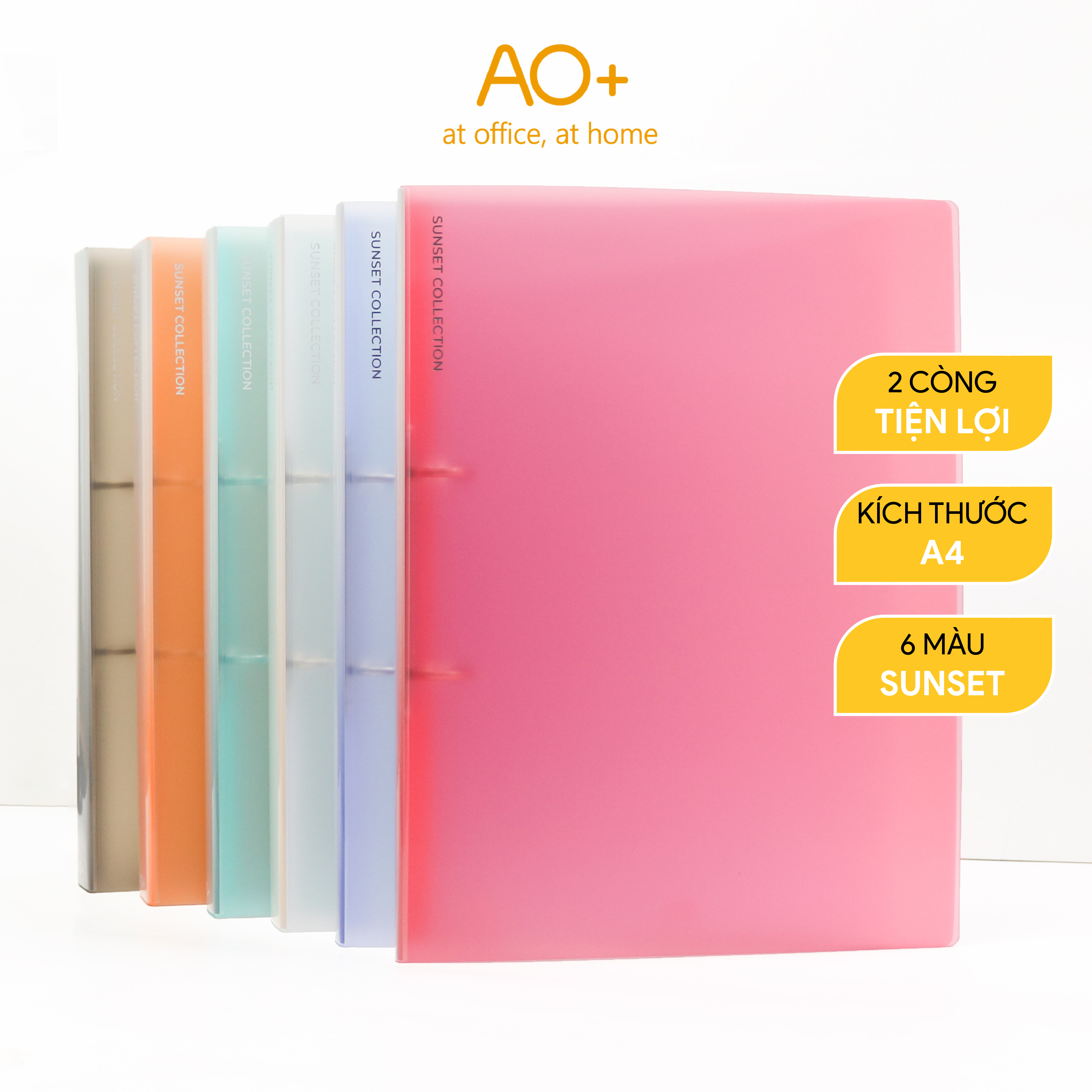 Bìa còng nhẫn O2 Sunset, sổ còng A4 thương hiệu AO+ đựng file tài liệu, lưu trữ hồ sơ văn phòng cao cấp