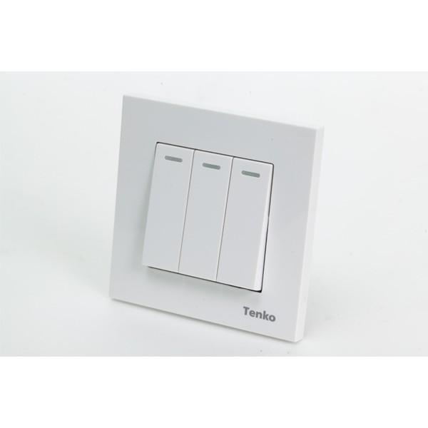 Công tắc âm tường 3 nút nhựa Acrylic Cao Cấp Tenko TK-F66-B-03 – Đế Vuông