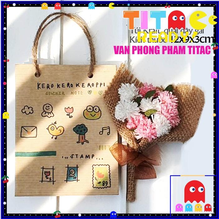 Túi giấy thiết kế mini vintage kraft họa tiết có quai xinh xắn kích thước 9*12*3cm