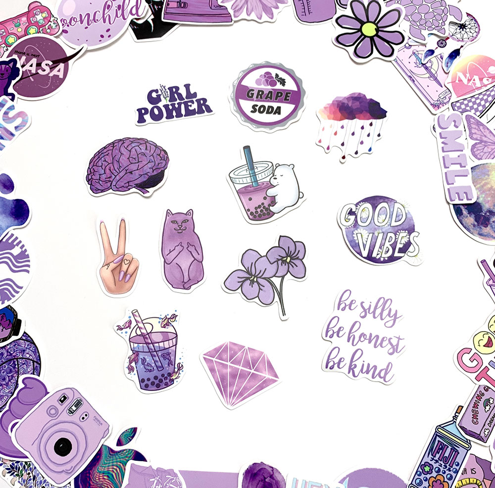 Sticker Tím Pastel Hình Dán Màu Purple Nhạt Decal Trang Trí Chống Nước Chất Lượng Cao