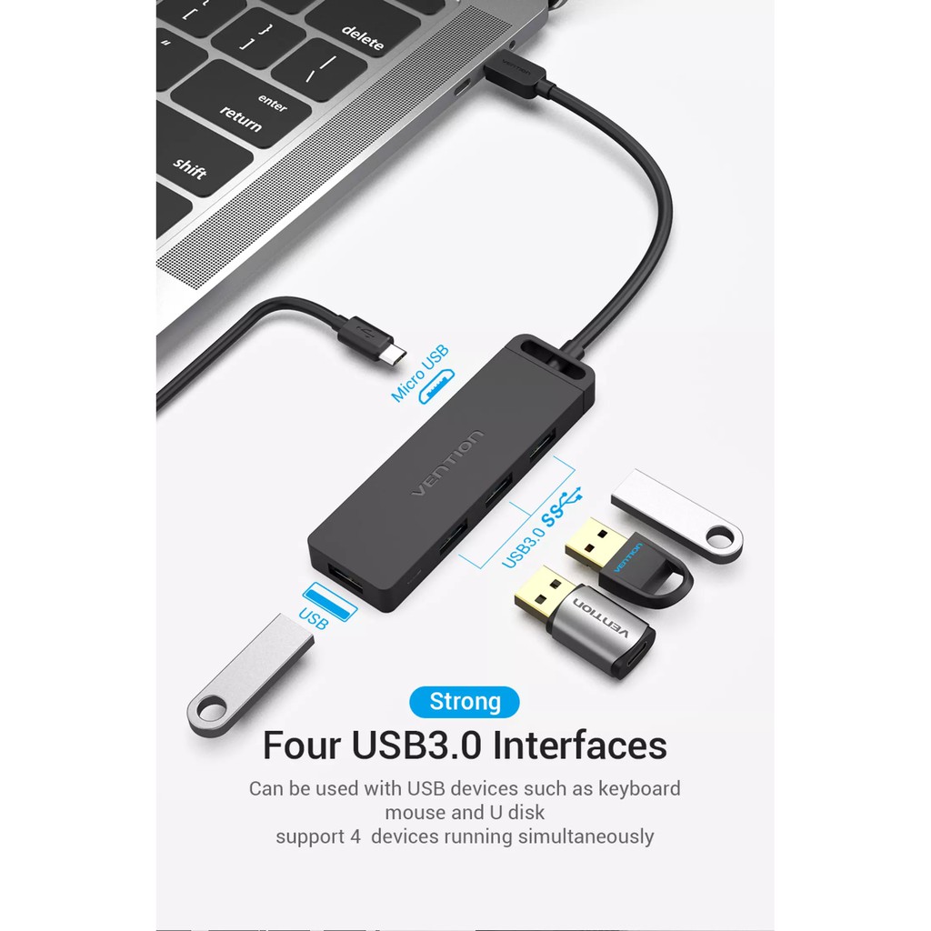 Hub / bộ chuyển cổng Type-C ra 4 cổng USB 3.0 Vention TGKBB - Hàng chính hãng