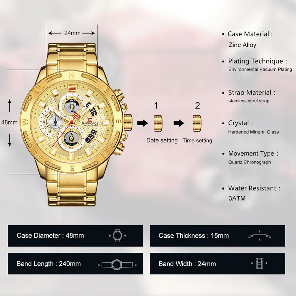 Đồng hồ đeo tay Dây đeo bằng thép không gỉ Thạch anh NAVIFORCE