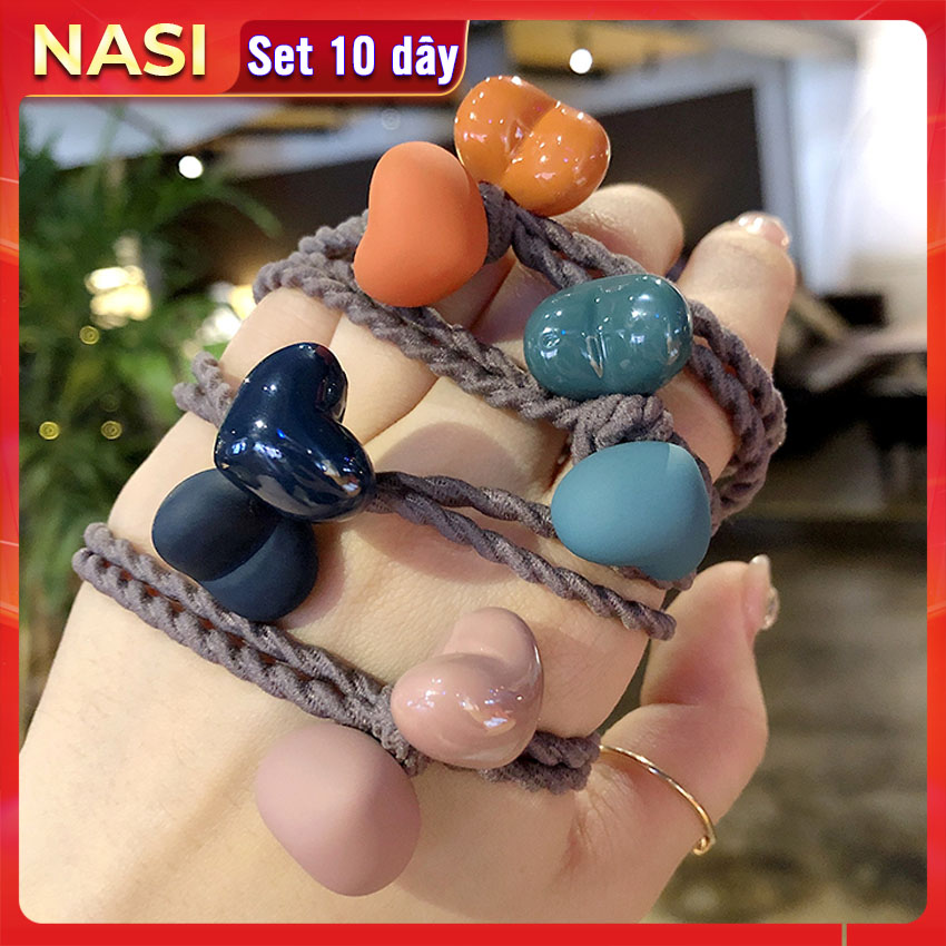 Dây buộc tóc nữ 2 trái tim NASI dễ thương phong cách hàn quốc thun cột tóc nữ co giãn tốt phụ kiện tóc