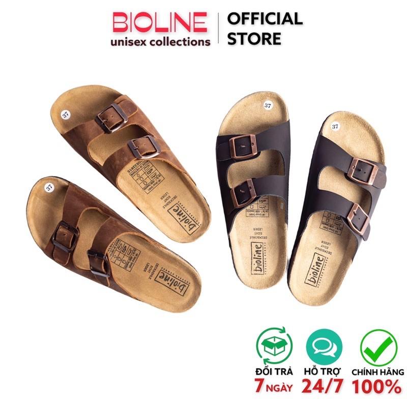 Dép birken quai ngang Bioline dép đế trấu thời trang unisex da bò thật mã B01 - Bioline Official