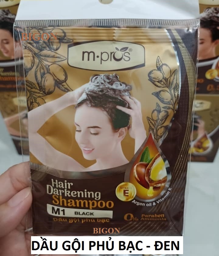 [Đủ Màu] Dầu Gội Nhuộm Tóc  Đen &amp; Nâu Phủ Bạc Siêu Dưỡng M.PROS Gói 25ml