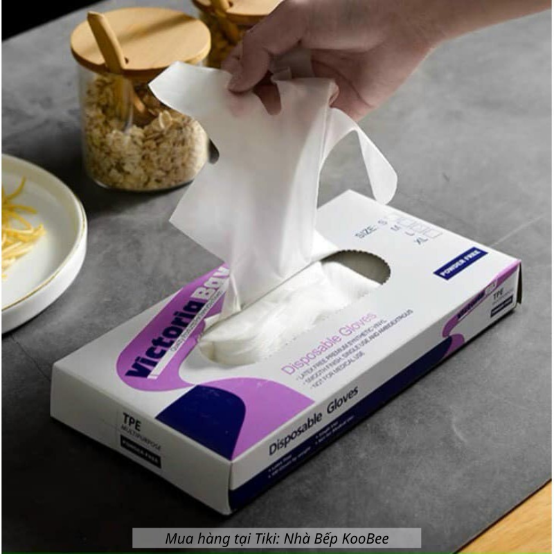 Hộp 100 găng tay làm bếp TPE kháng khuẩn siêu dai cảm ứng điện thoại KooBee