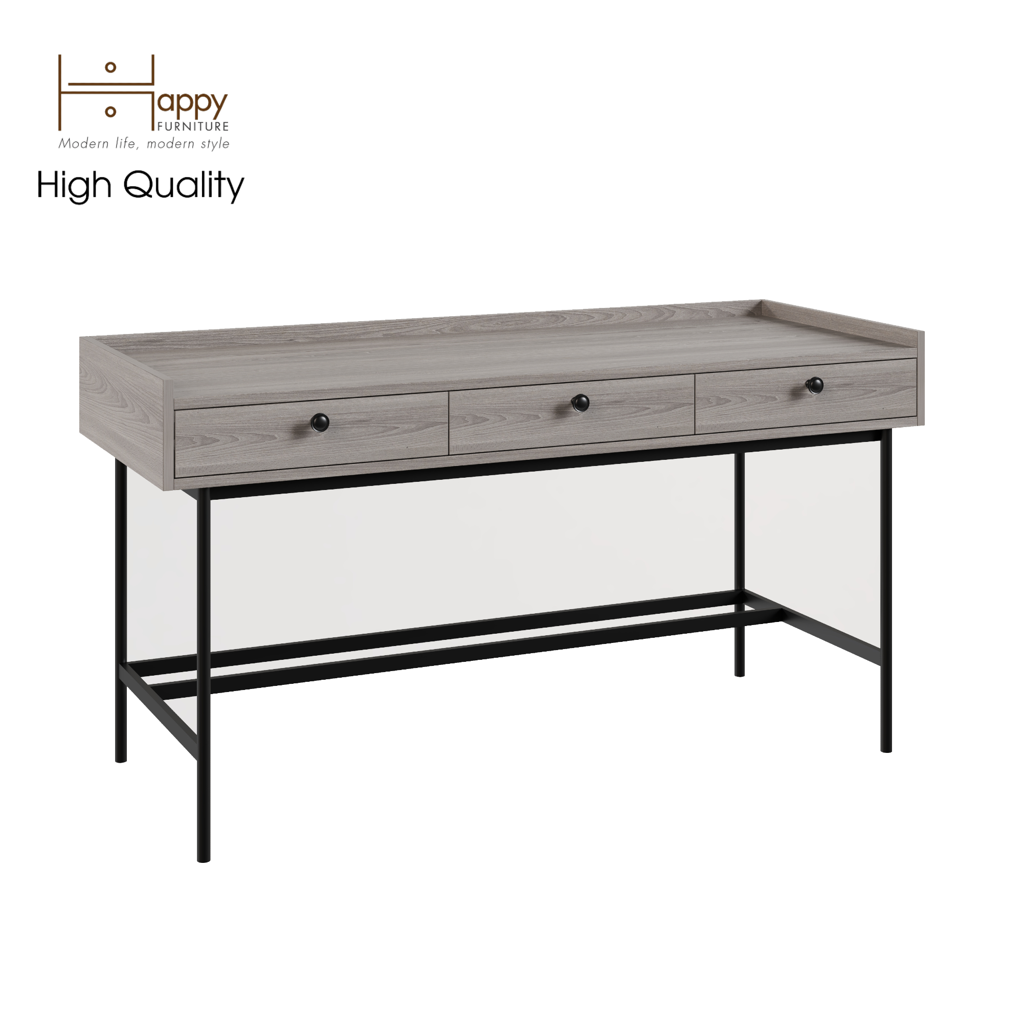 [Happy Home Furniture] KINA , Bàn làm việc 3 ngăn - chân sắt , 140cm x 55cm x 75cm ( DxRxC), BAN_041