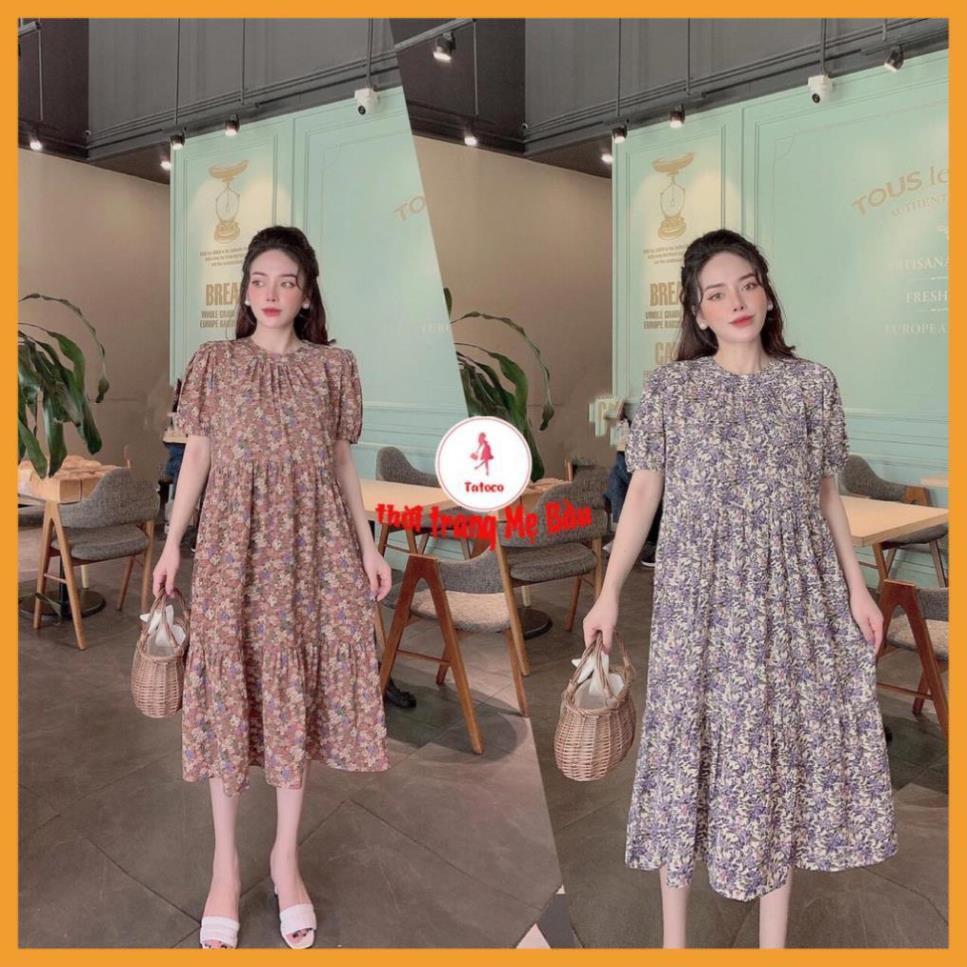 Váy bầu hoa nhí 2 màu  mặc được trước và sau sinh .