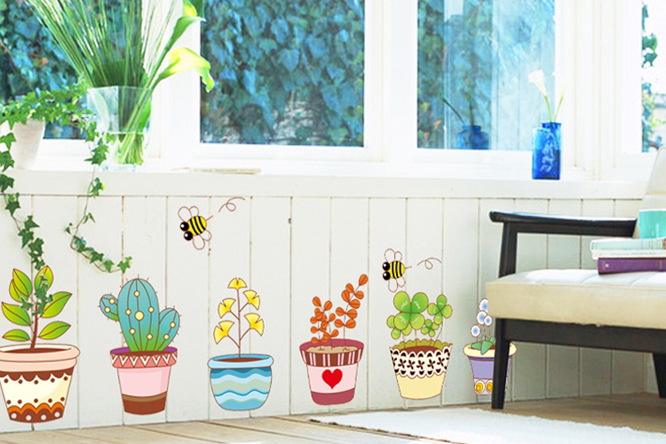 Decal Dán Tường Bộ 6 Chậu Hoa Xinh Binbin PK173 (120 x 50 cm)