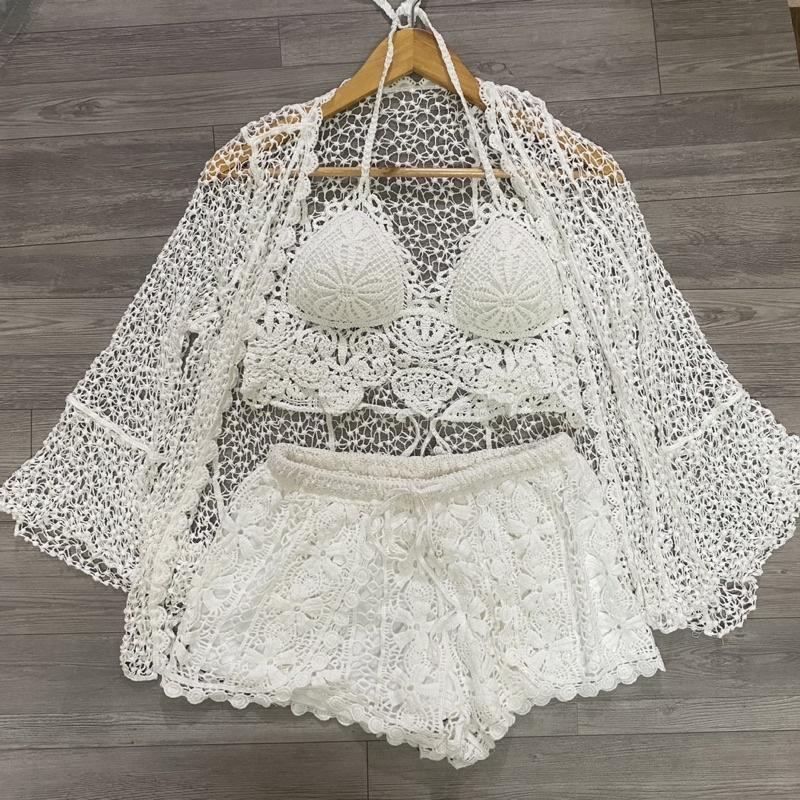 57-Set bikini đi biển 3 món len móc đồ bơi mùa hè 2023