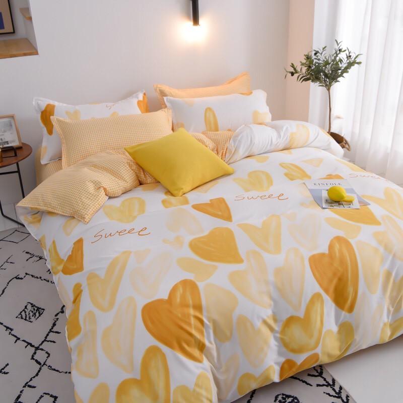 Bộ chăn ga Cotton Poly tim vàng - mẫu mới phong cách Hàn Quốc