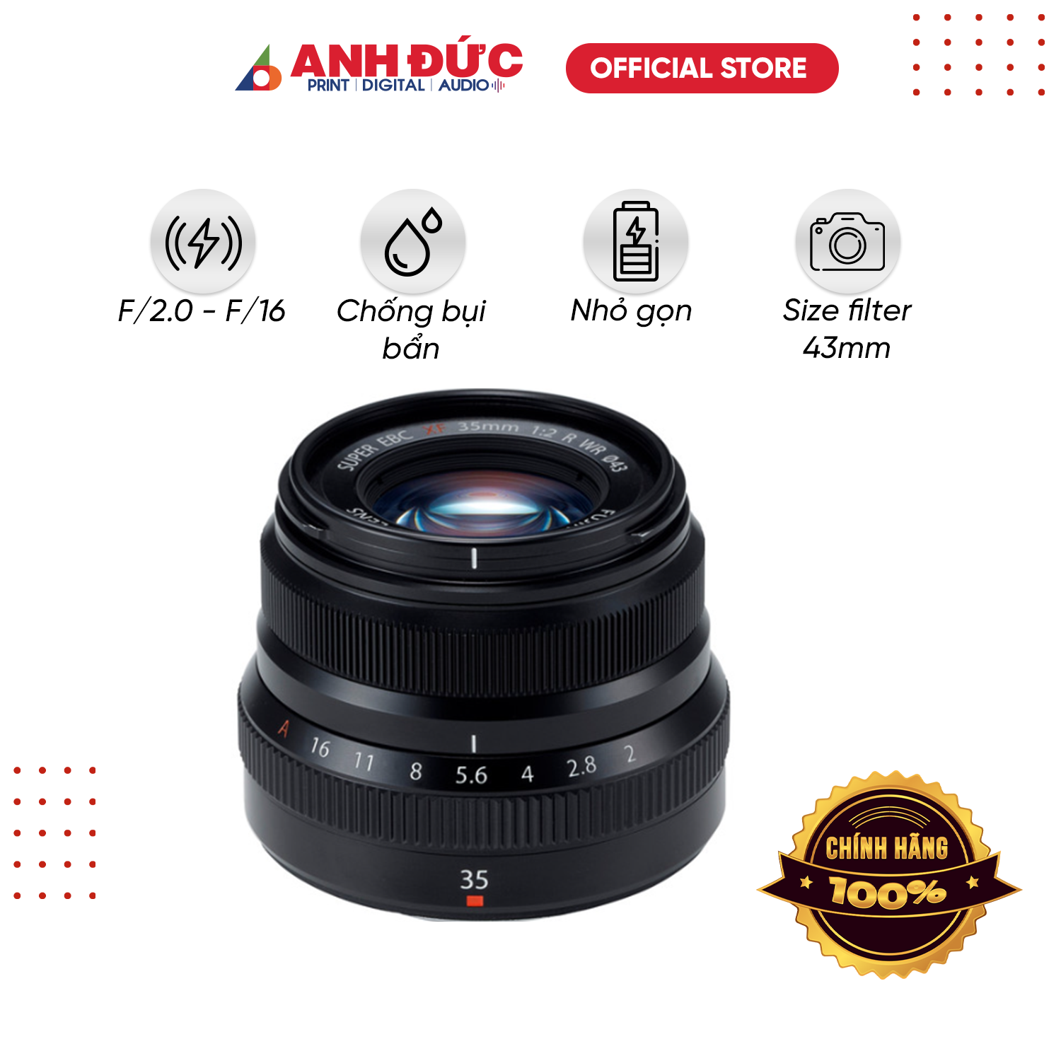 Ống Kính Fujifilm (Fujinon) XF 35mm F2 R WR - Hàng Chính Hãng