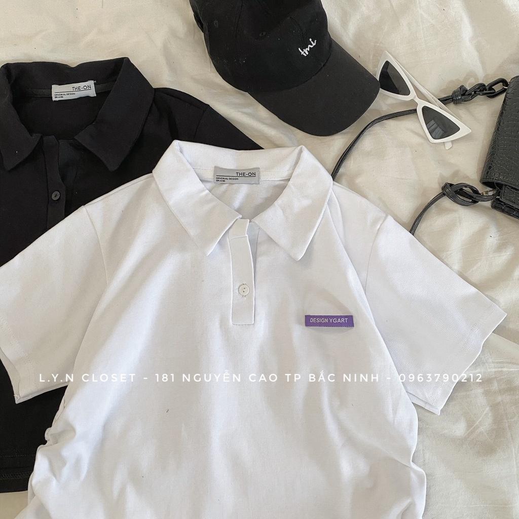 Áo polo croptop trơn rút hông chất coton dày tag logo P80L Lyn Closet
