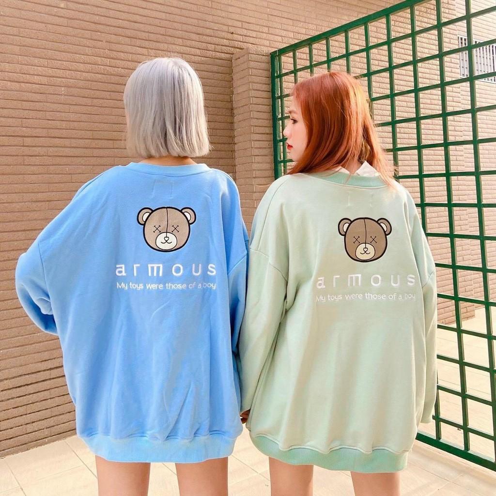 Áo Khoác Cardigan Nỉ Bông Unisex Nam Nữ Form Rộng | in Gấu Armous Ulzzang chất dầy dặn có mũ hàng Quảng Châu cao cấp